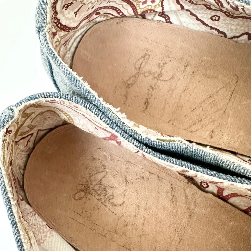 Joie Wallie Denim Lace-Up Espadrilles Flats EU 39 Leather Soles